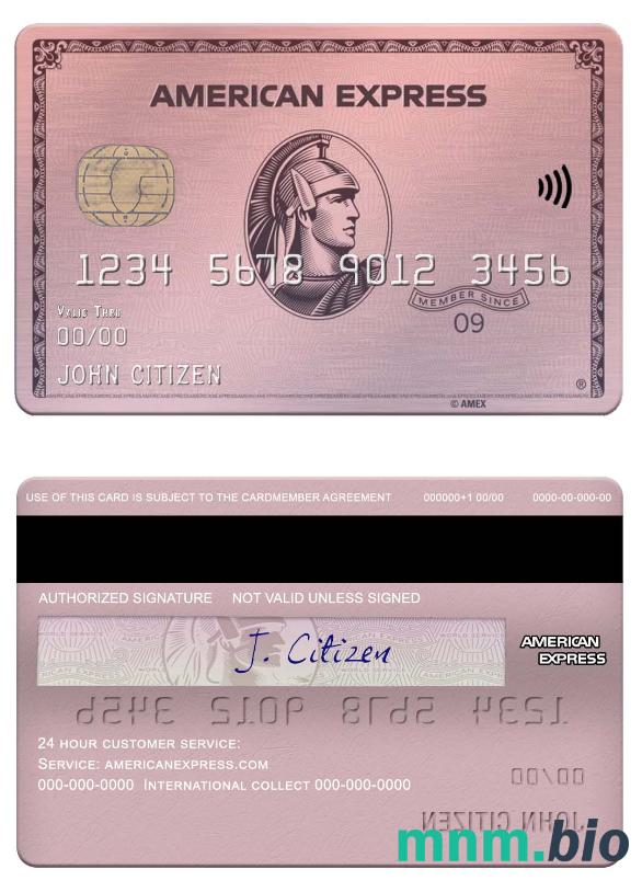 USA Indiana Centier bank american express rose złoto karta przykład w formacie PSD